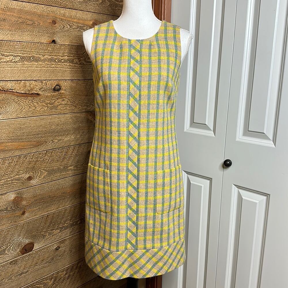 Boden British Tweed By Moon Dress Yellow Wool Sleeveless Sheath Dress Size 4